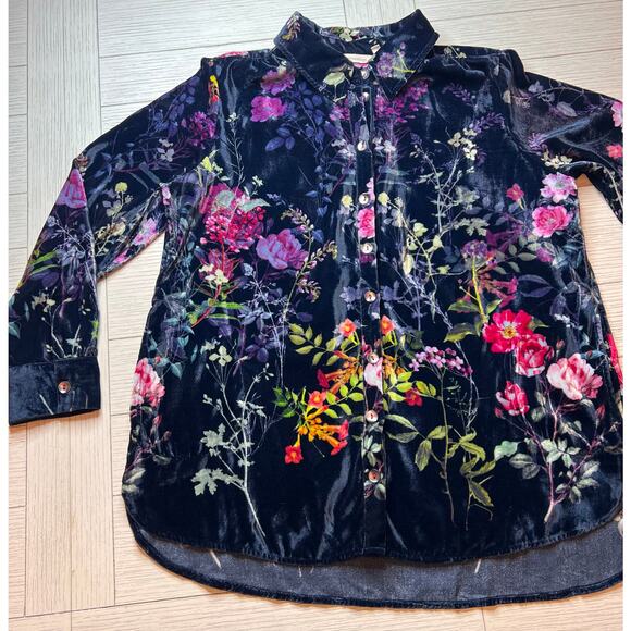 Soft Surroundings Jardim floral velvet button down long sleeve blouse tunic.‎ PL - Picture 7 of 9